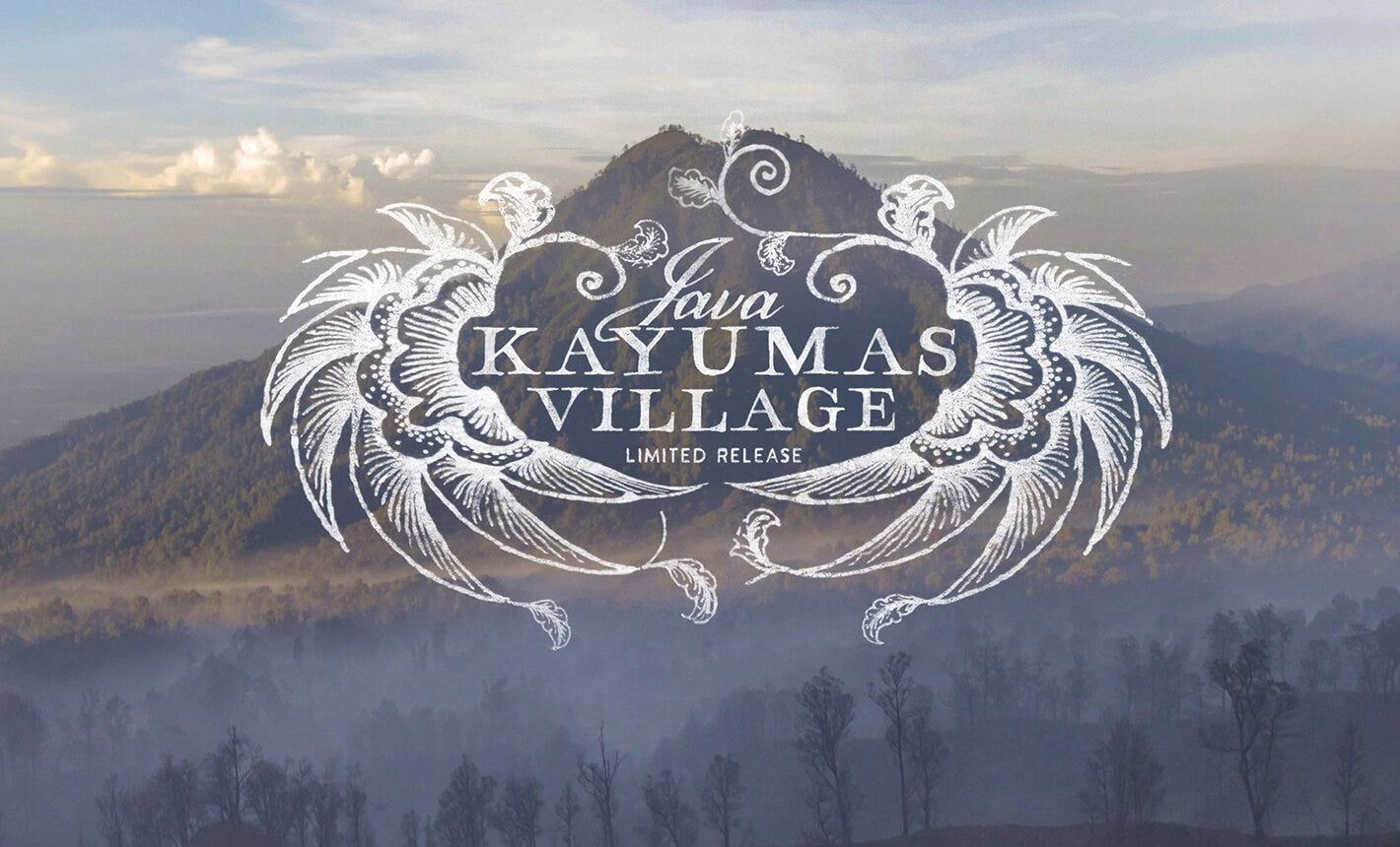 Peet's Coffee Java Kayumas Village Limited Release Logo with a tall solo  treed mountains in the background story image