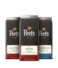 Three Peet's organic coffee bags with different blends on a black background