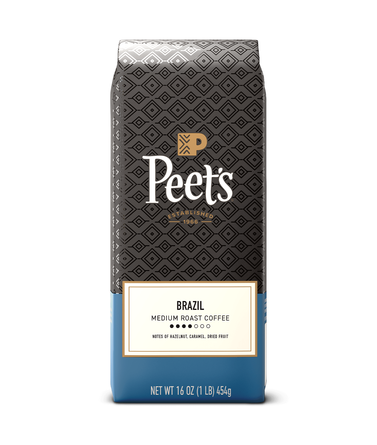 Peet's coffee  Brazil Coffee bag with a geometric pattern on a transparent background