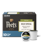 Peet's Decaf Especial K-Cup pods packaging with a single pod on a white background