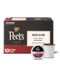 Peet's Coffee French Roast K-Cup pods packaging with a single pod displayed.