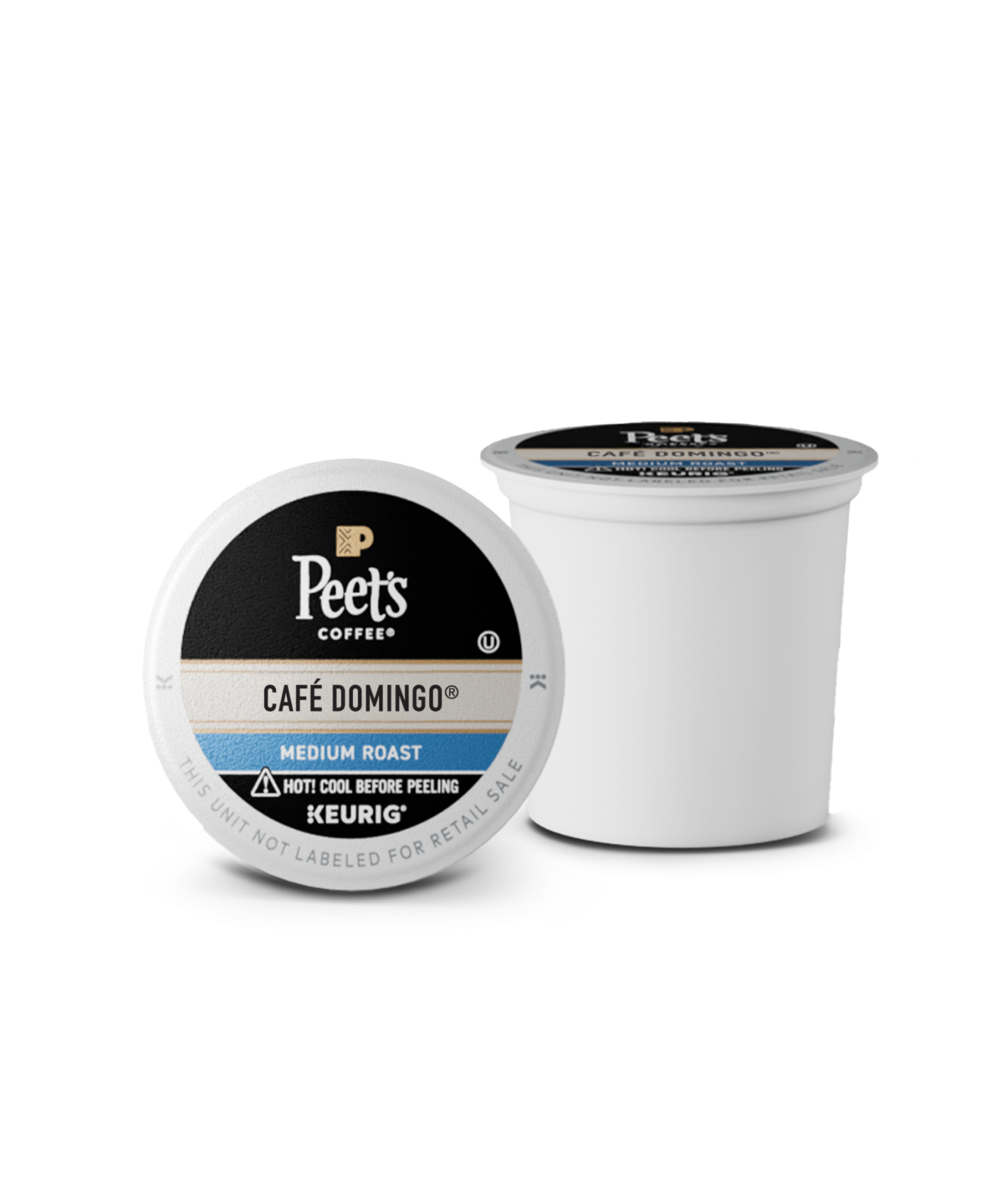 Two Peet's Coffee K-cups on a white background